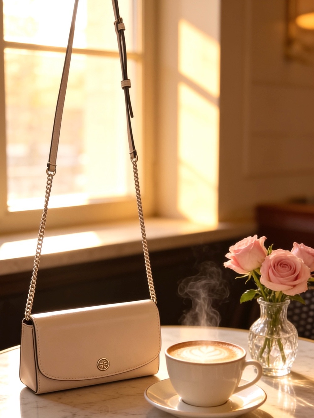 Tory Burch Robinson Spazzolato Chain Wallet Convertible Crossbody Primrose Bag